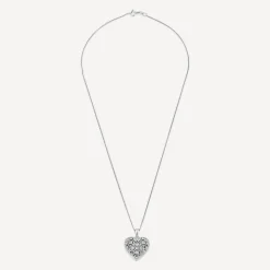 Sterling Silver Small Cubic Zirconia Antique Design Heart Locket Pendant