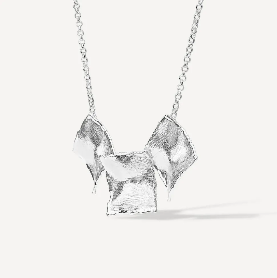 Sterling Silver Square Shaped Hammered & Brushed Finish Pendants Necklet