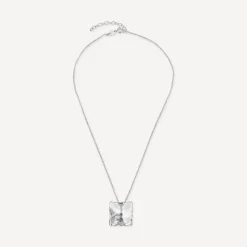 Sterling Silver Square Shaped Hammered & Brushed Finish Pendant