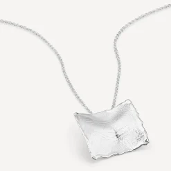 Sterling Silver Square Shaped Hammered & Brushed Finish Pendant