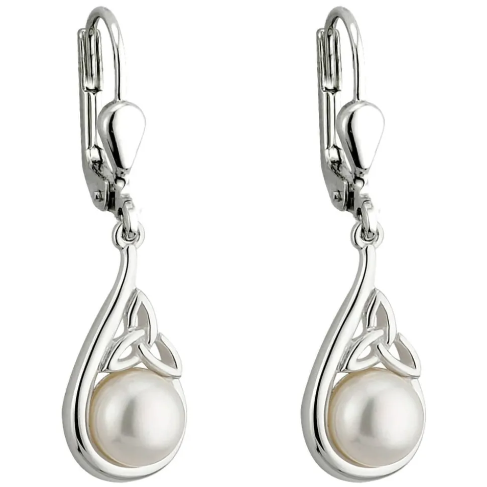 Sterling Silver Trinity Knot Pearl Earrings