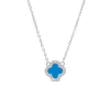 Sterling Silver Turqoise Centre Cubic Zirconia Set Clover Petal Necklet