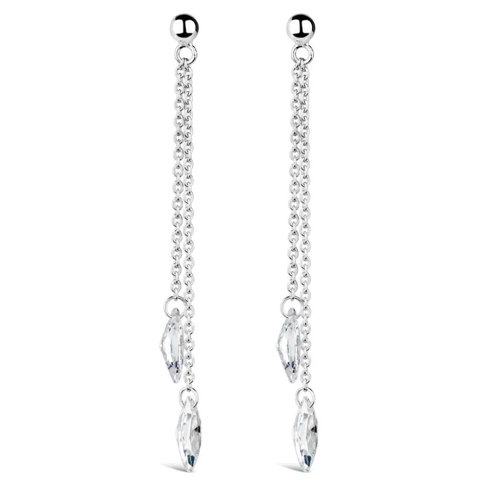 Sterling Silver Two-Strand Crystal Drop Earrings