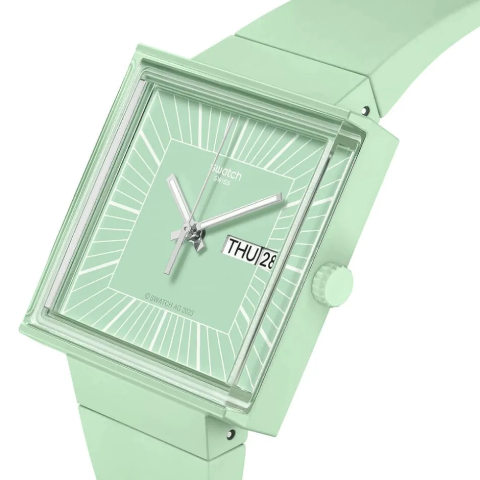 Swatch Bioceramic What If...Mint? Square Dial Green Strap Watch