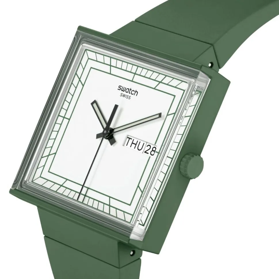 Swatch Bioceramic What if…Green? Square Dial Green Strap Watch