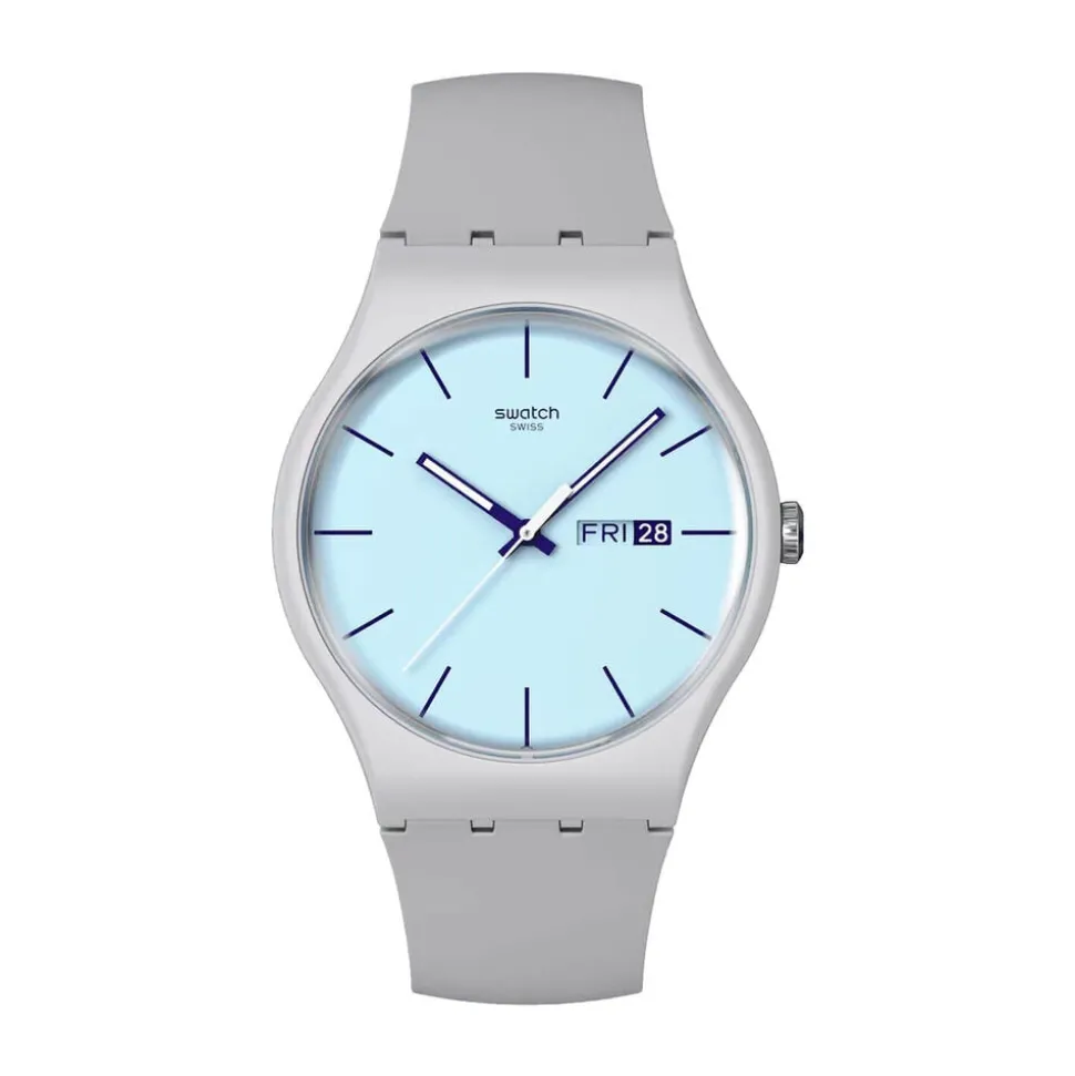 Swatch Blueberry Sky 41mm Light Blue Dial Grey Silicone Strap Watch