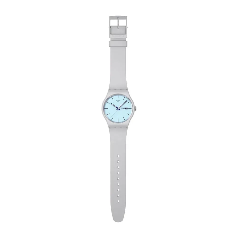 Swatch Blueberry Sky 41mm Light Blue Dial Grey Silicone Strap Watch