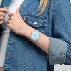 Swatch Blueberry Sky 41mm Light Blue Dial Grey Silicone Strap Watch