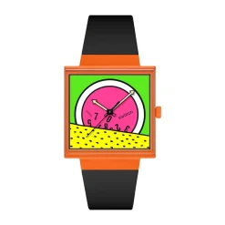 Swatch Break Time 41.8mm Square Multi Colour Dial Black Silicone Strap Watch