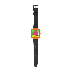 Swatch Break Time 41.8mm Square Multi Colour Dial Black Silicone Strap Watch