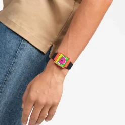 Swatch Break Time 41.8mm Square Multi Colour Dial Black Silicone Strap Watch