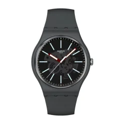 Swatch Coblestone Street 41mm Black Dial Silicone Strap Watch