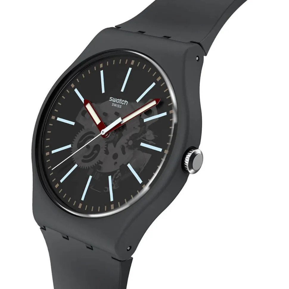 Swatch Coblestone Street 41mm Black Dial Silicone Strap Watch