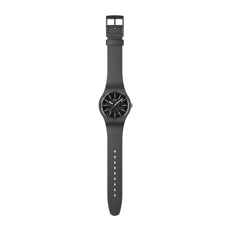 Swatch Coblestone Street 41mm Black Dial Silicone Strap Watch