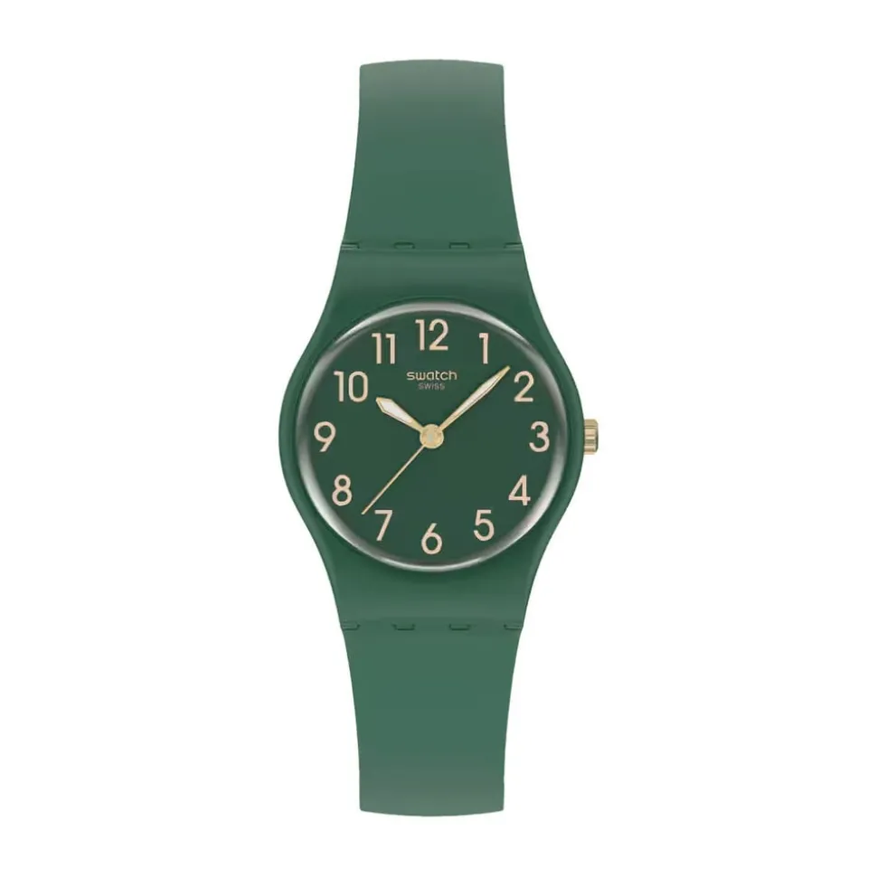 Swatch Notes Of Pecan 25mm Green Dial Silicone Strap Watch