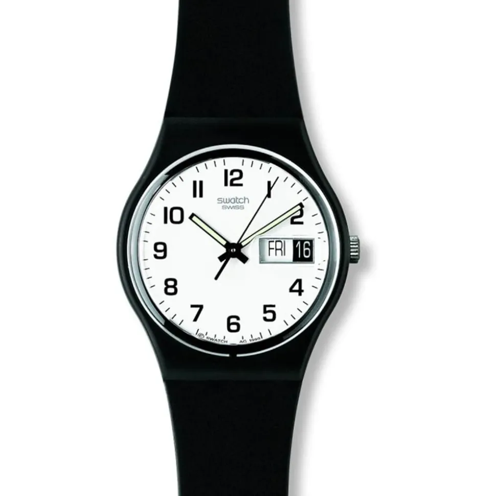 Swatch Once Again 34mm White Dial Black Strap Watch