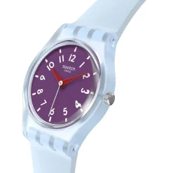 Swatch Powder Plum 25mm Purple Dial Blue Strap Watch