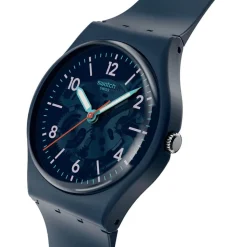 Swatch Time To Teal 34mm Blue Dial Silicone Strap Watch