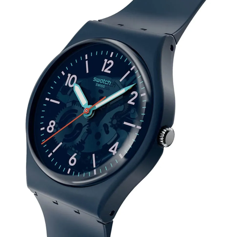 Swatch Time To Teal 34mm Blue Dial Silicone Strap Watch