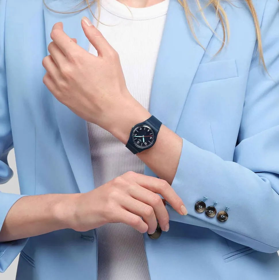 Swatch Time To Teal 34mm Blue Dial Silicone Strap Watch