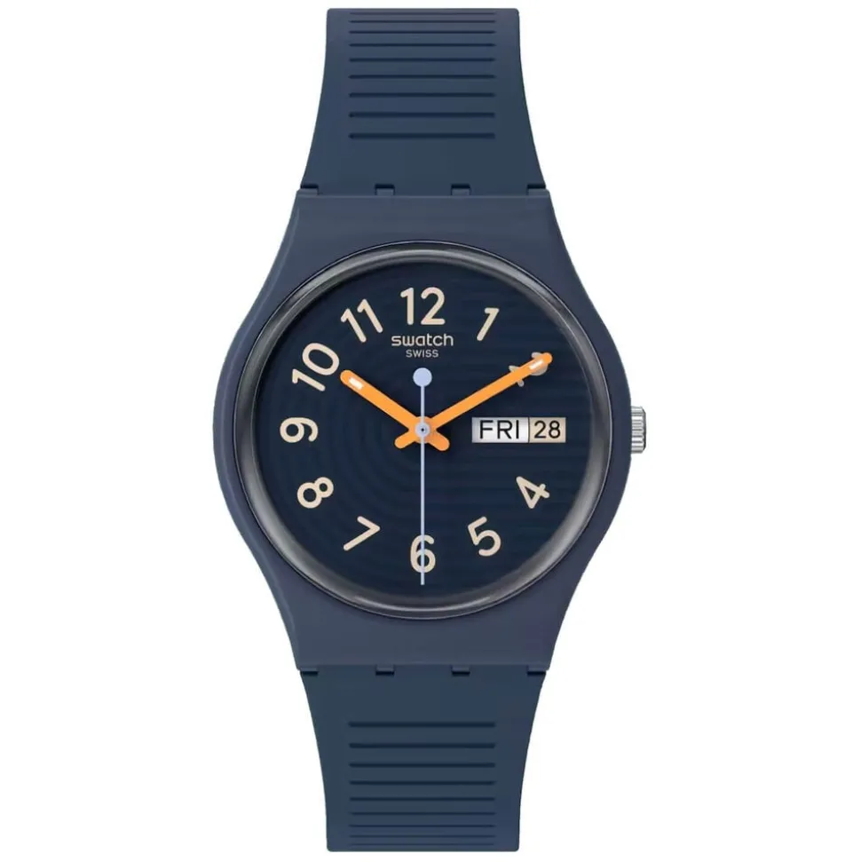Swatch Trendy Lines at Night 34mm Dark Blue Dial Strap Watch