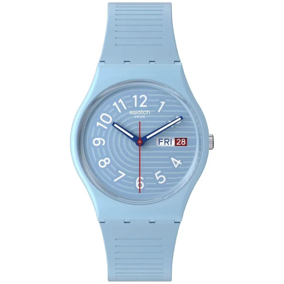 Swatch Trendy Lines in The Sky 34mm Light Blue Dial Strap Watch
