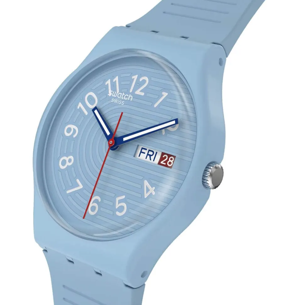 Swatch Trendy Lines in The Sky 34mm Light Blue Dial Strap Watch