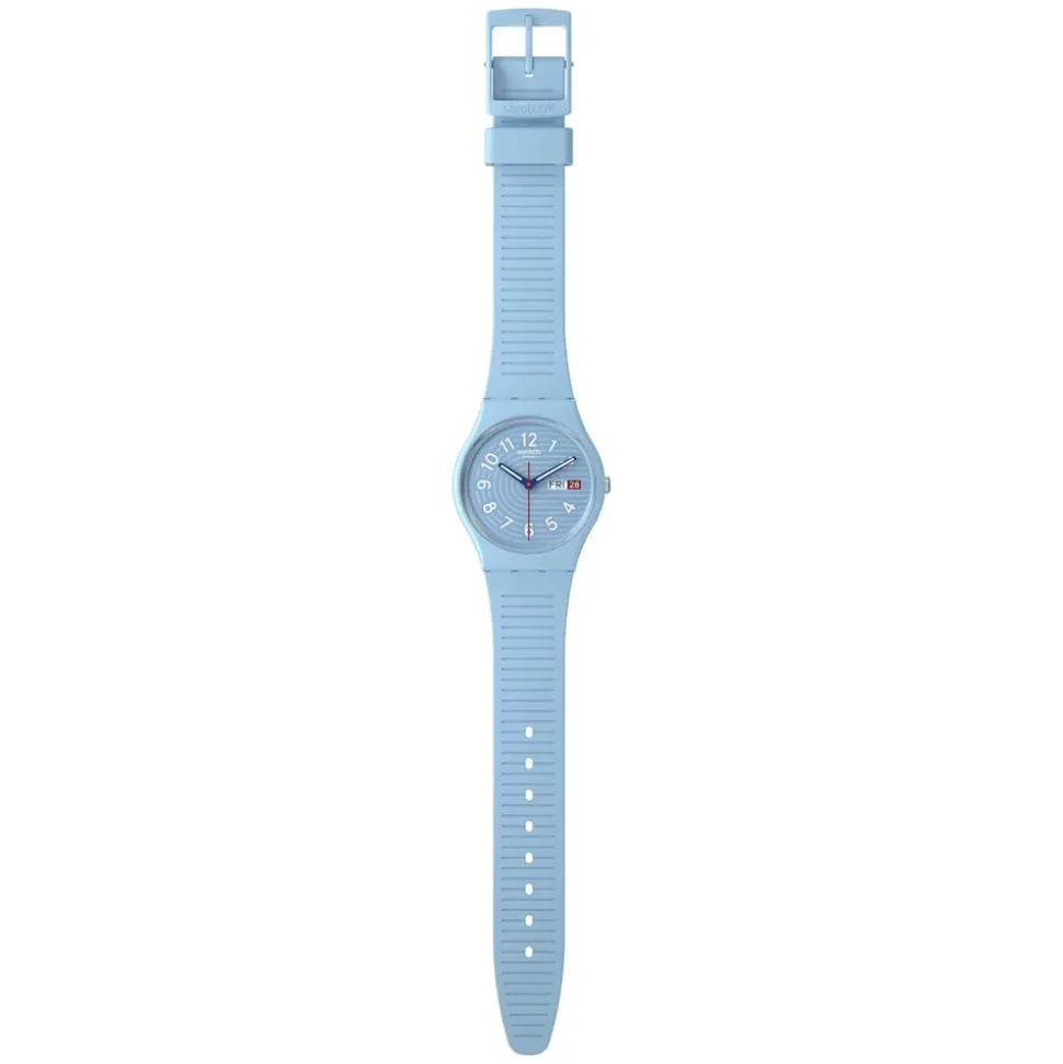 Swatch Trendy Lines in The Sky 34mm Light Blue Dial Strap Watch