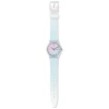 Swatch Ultraceil 34mm White Case Pink Dial Blue Silicone Strap Ladies Watch