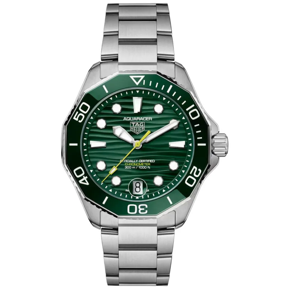 TAG Heuer Aquaracer Professional 300 Date 42mm Green Dial & Ceramic Bezel Steel Bracelet Watch