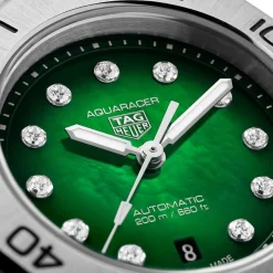 TAG Heuer Aquaracer Professional 200 Date 30mm Green Dial Diamond Dots Steel Bracelet Watch