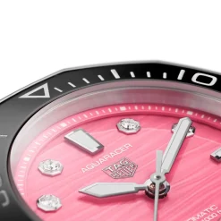 TAG Heuer Aquaracer Professional 300 Date 36mm Pink Dial Diamond Dots Rubber Strap Watch
