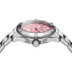TAG Heuer Aquaracer Professional 200 Solargraph 34mm Pink Dial Diamond Dot Steel Bracelet Watch