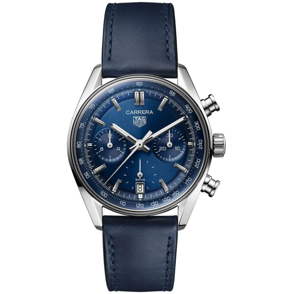 TAG Heuer Carrera Chronograph 39mm Blue Dial Leather Strap Watch