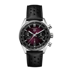 TAG Heuer Carrera Chronograph 39mm Purple Dial Black Leather Strap Watch