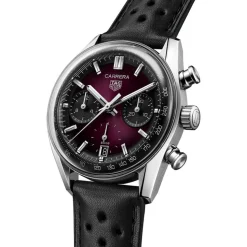 TAG Heuer Carrera Chronograph 39mm Purple Dial Black Leather Strap Watch