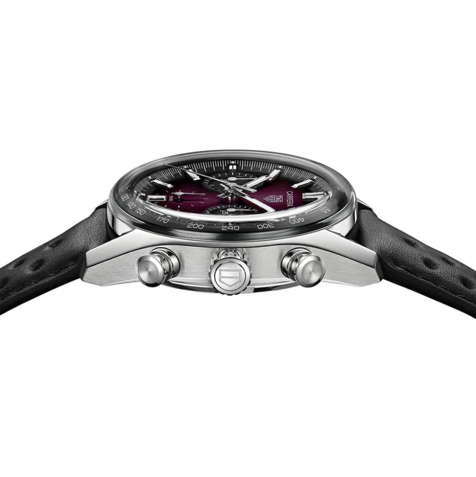 TAG Heuer Carrera Chronograph 39mm Purple Dial Black Leather Strap Watch