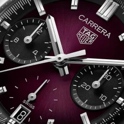 TAG Heuer Carrera Chronograph 39mm Purple Dial Black Leather Strap Watch