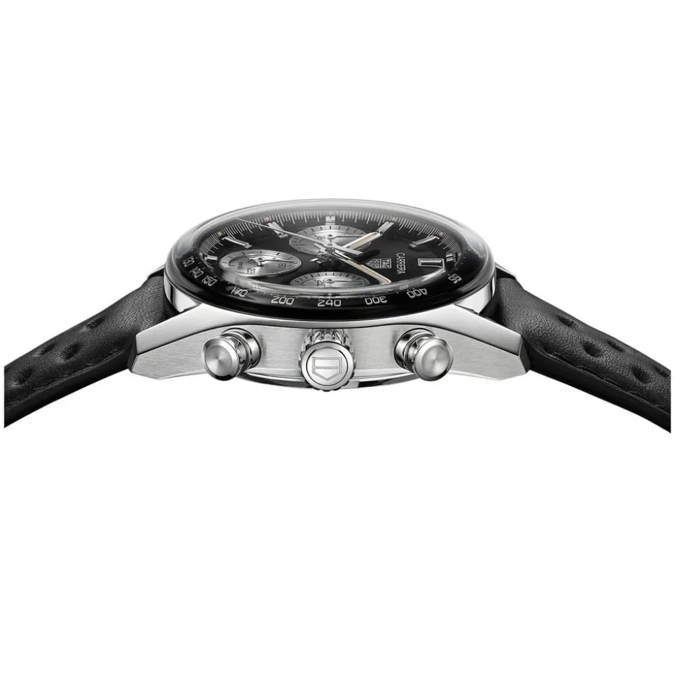 TAG Heuer Carrera Chronograph 39mm Black Dial Leather Strap Watch