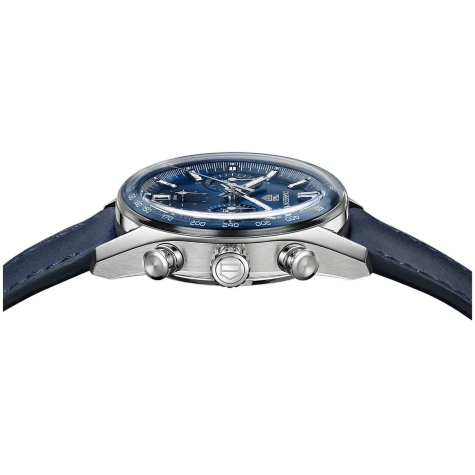 TAG Heuer Carrera Chronograph 39mm Blue Dial Leather Strap Watch