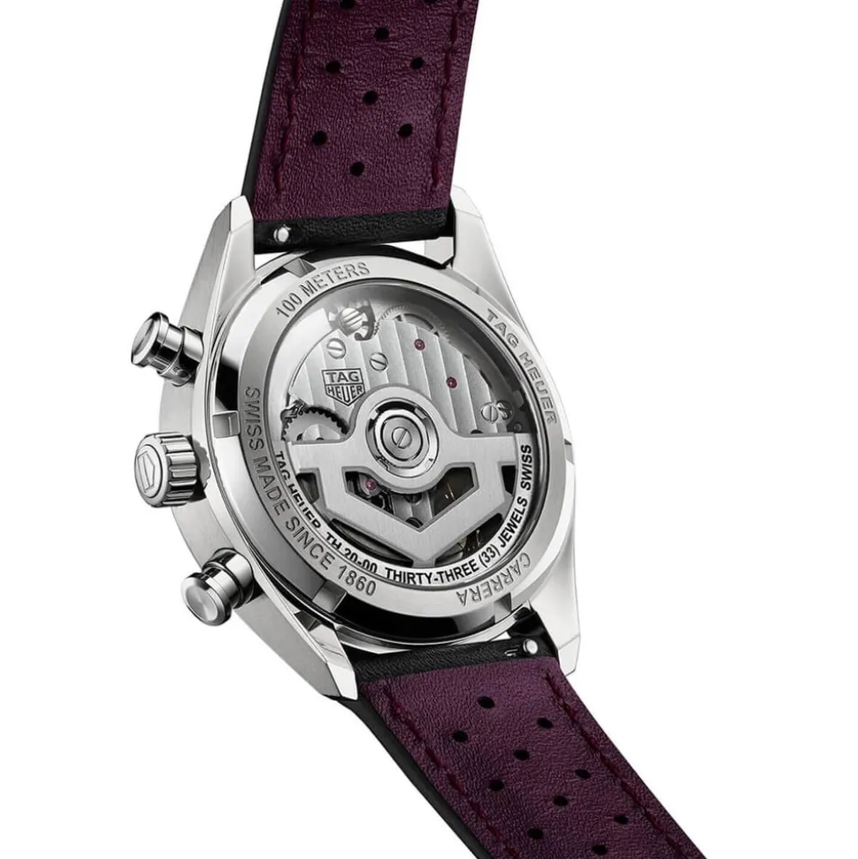 TAG Heuer Carrera Chronograph 39mm Purple Dial Black Leather Strap Watch