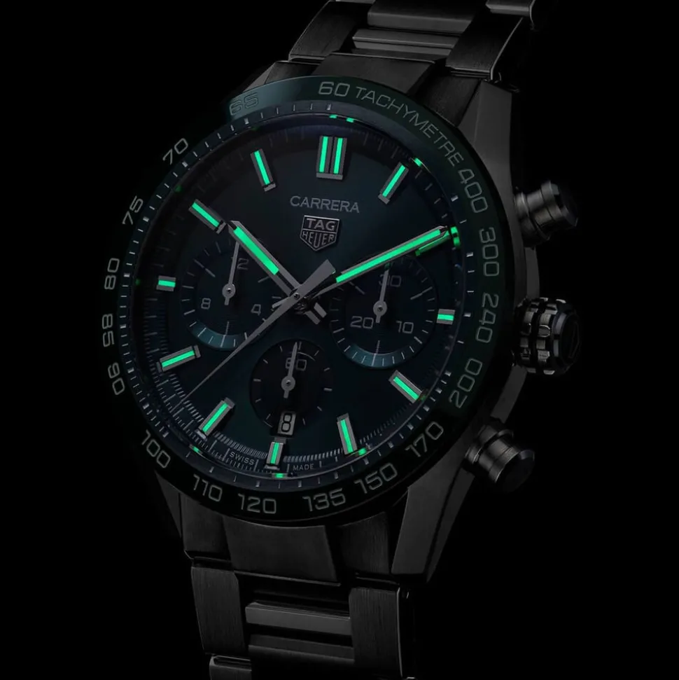 TAG Heuer Carrera Chronograph 44mm Green Dial & Bezel Stainless Steel Bracelet Watch