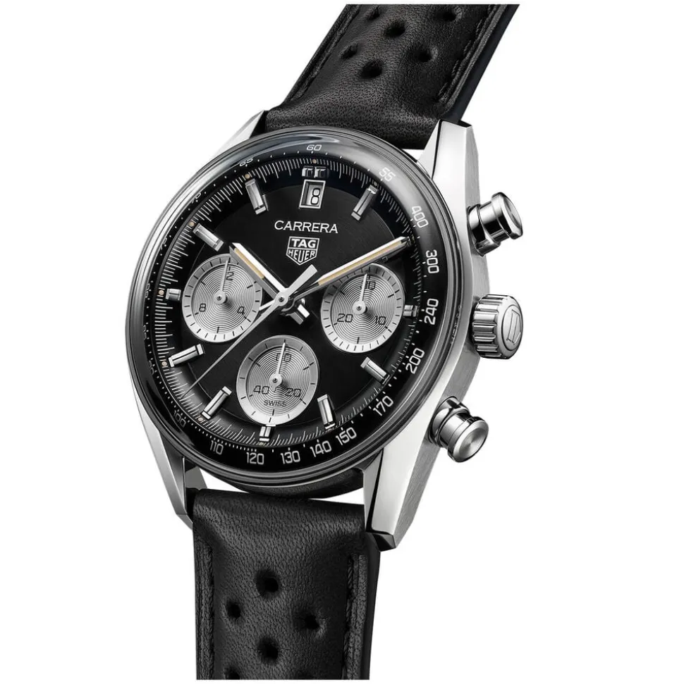TAG Heuer Carrera Chronograph 39mm Black Dial Leather Strap Watch