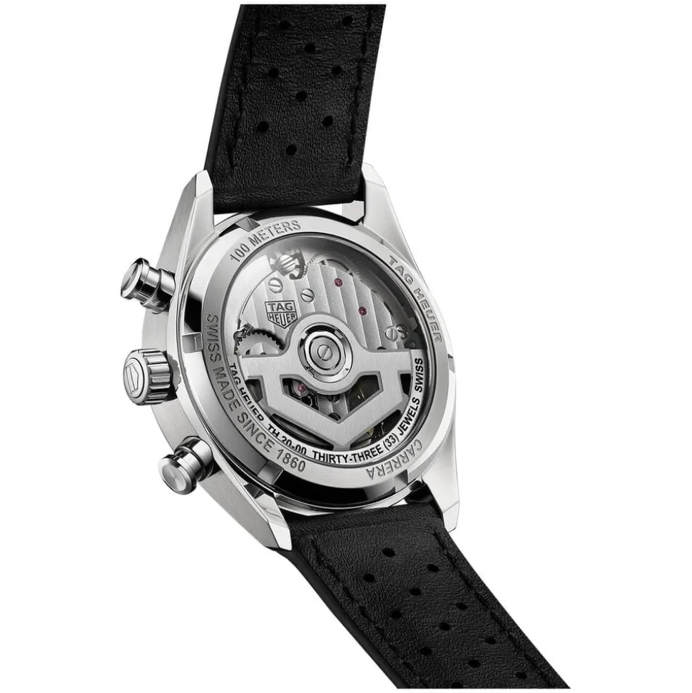 TAG Heuer Carrera Chronograph 39mm Black Dial Leather Strap Watch