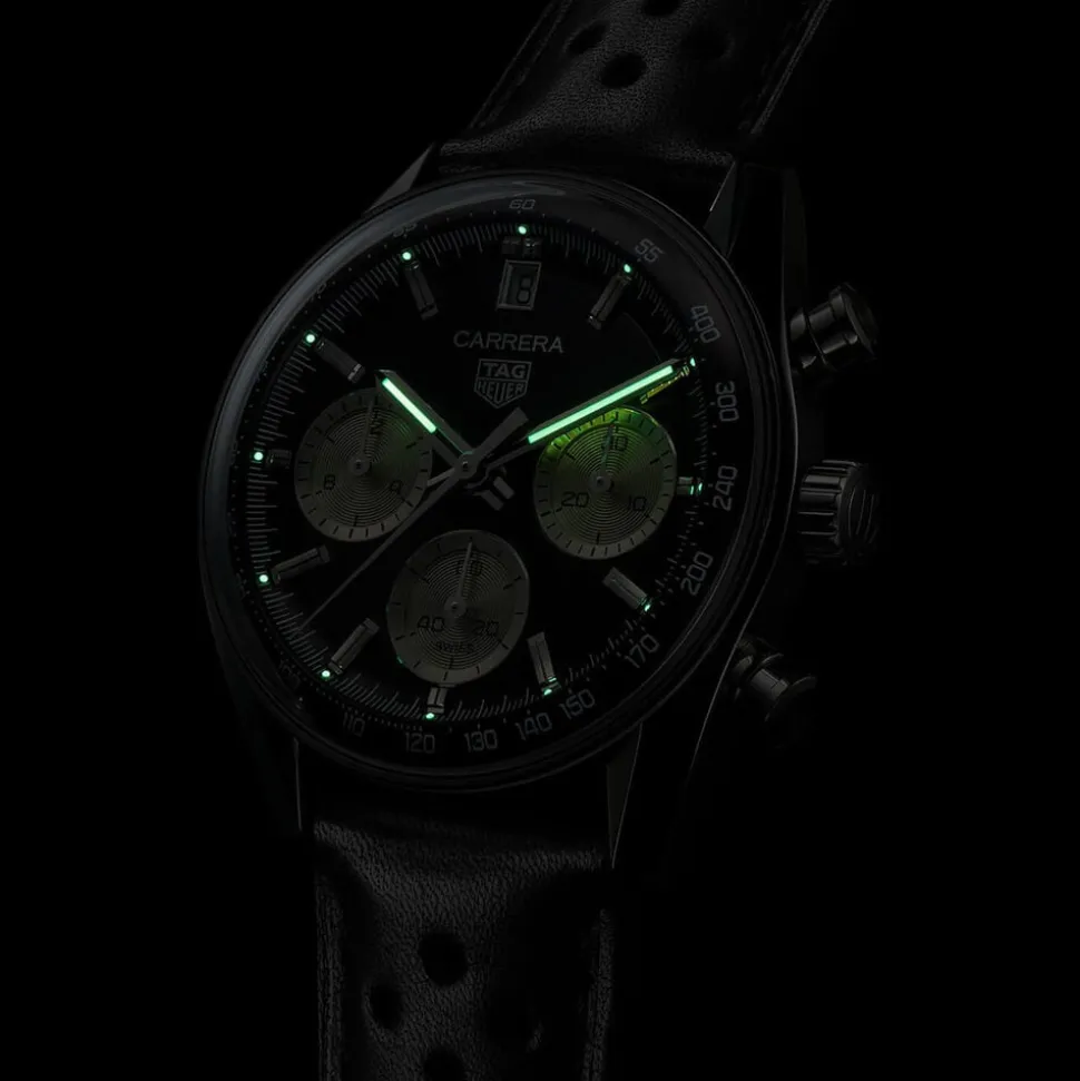 TAG Heuer Carrera Chronograph 39mm Black Dial Leather Strap Watch
