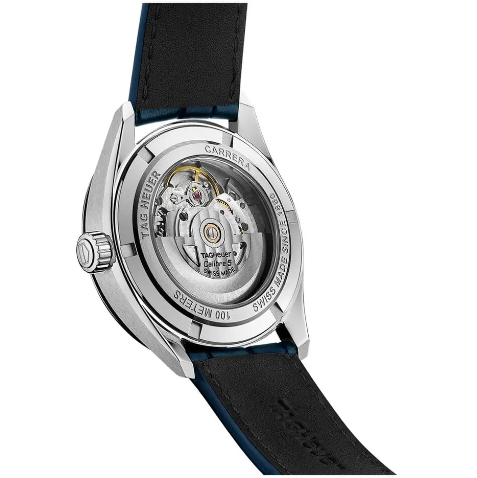 TAG Heuer Carrera Date Automatic 39mm Blue Dial Steel Case Blue Alligator Strap Watch