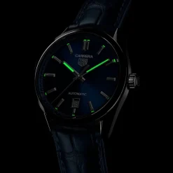 TAG Heuer Carrera Date Automatic 39mm Blue Dial Steel Case Blue Alligator Strap Watch
