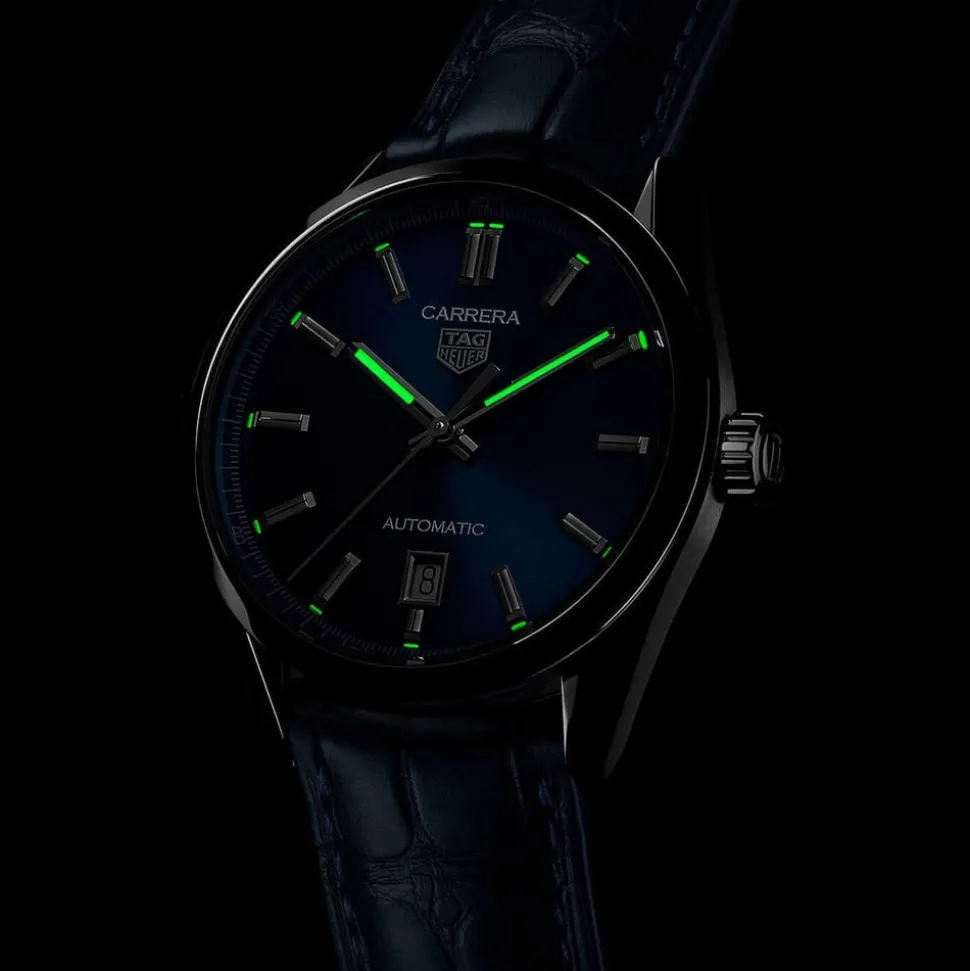 TAG Heuer Carrera Date Automatic 39mm Blue Dial Steel Case Blue Alligator Strap Watch