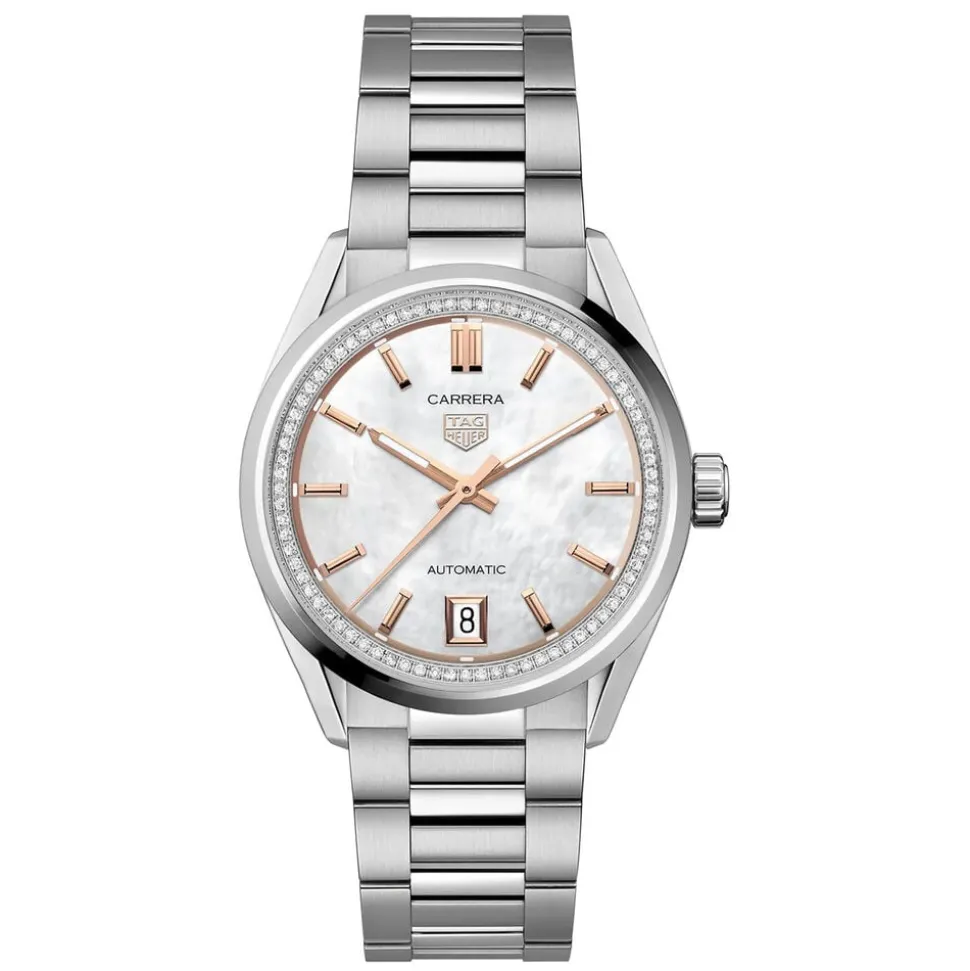 TAG Heuer Carrera Date 36mm MOP Dial Diamonds Stainless Steel Bracelet Watch