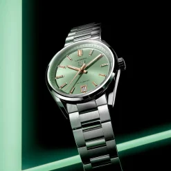 TAG Heuer Carrera Date 36mm Green Dial Rose Gold Index Stainless Steel Bracelet Watch